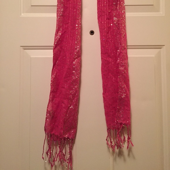 Scarf hot pink and silver with sequins - Picture 2 of 6